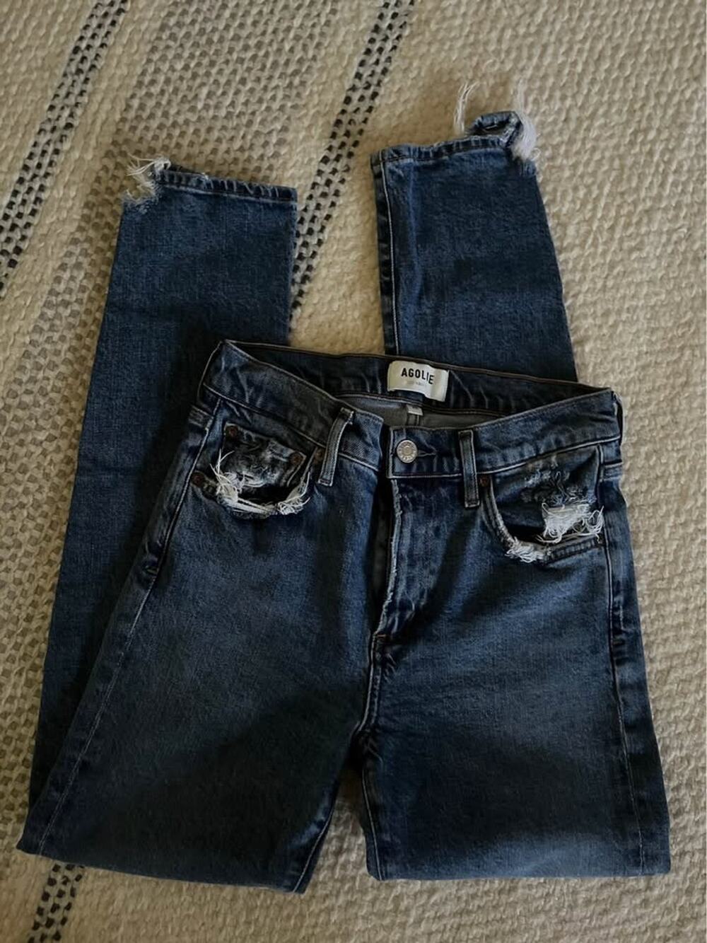 AGOLDE Toni Slim Ankle Jeans Distressed Dark Was 0/25 XS Classic High Waist